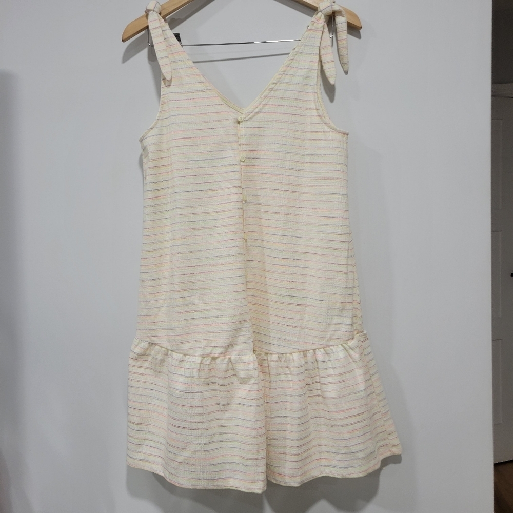 Loft Ann Taylor Women's Bow Strap Button Flounce Dress Size S Boho Coastal